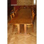 AN EARLY 20TH CENTURY OAK REFECTORY TABLE, with 1'' thick solid oak top 305cm(10ft) long, 82cm (