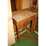 A VINTAGE SINGLE SCHOOL DESK, with oak veneered lift up lid over a beechwood frame, with inkwell