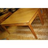 AN OAK LIBRARY TABLE, with solid oak legs and a veneered top, 183x86x76cm (s.d)