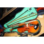 A LARK FULL SIZE VIOLIN IN HARD CASE, with three bows