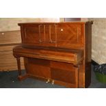 AN UNNAMED UPRIGHT PIANO, with quarter cut mahogany veneered case 154x130cm high (s.d)