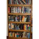 FIVE SHELVES OF ENGLISH AND FOREIGN LANGUAGE DICTIONARIES, and revision guides (bookcase not