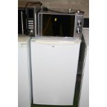AN UNDER COUNTER FRIDGE, 50cm wide and a Goodmans stainless steel fronted microwave