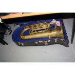 A CASED VINTAGE CORTON EUPHONIUM, in poor condition