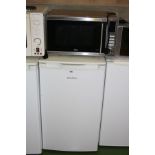 A BUSH UNDERCOUNTER FRIDGE, 50cm wide and a DeLonghi stainless steel microwave