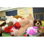 A QUANTITY OF TEDDY BEARS AND TOYS, including large Polydron, shop and kitchen toys, etc