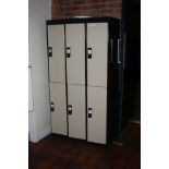 THREE DOUBLE METAL LOCKERS, (six lockers), 90x45x170cm (s.d)