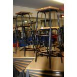 FOUR WOODEN AND METAL SCIENCE LAB STOOLS, rectangular tops, two approximate 61cm height and two