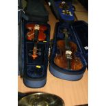 AN ANTONIUS STRADAUARIOS CREMONENSIS STYLE 1/2 SIZE VIOLIN IN MODERN HARD CASE and a modern