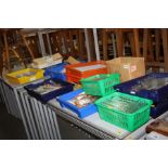 FOURTEEN TRAYS/BOXES OF CHEMISTRY EQUIPMENT, including test tubes, glass stirrers, spatulas,