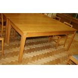 A SOLID OAK LIBRARY TABLE, with tapered block legs, 183x88x76cm high