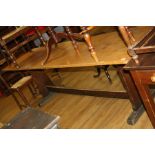 AN EARLY 20TH CENTURY OAK REFECTORY TABLE, with 1''' thick solid oak top 244cm (8ft) long by 66cm (