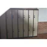 SIX DOUBLE METAL LOCKERS, connected as a four and a two (twelve lockers), 180x45x170cm (s.d)