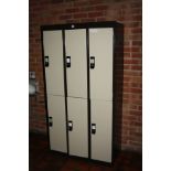 THREE DOUBLE METAL LOCKERS, all connected (six lockers), 90x45x170cm (s.d)