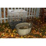 TWO GALVANISED OVAL BUCKETS together with three metal bakers trays and a bird cage (6)