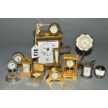 A CARRIAGE CLOCK AND MINIATURE CARRIAGE CLOCKS, to include a carriage clock with glass sides and