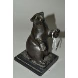 A BRONZE FIGURE OF A BEAR, approximate height 21cm, including plinth