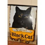 AN ENAMEL ADVERTISING SIGN, 'Black Cat Cigarettes' with black cat on white background and