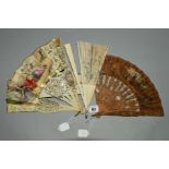 THREE 19TH CENTURY FANS, all with degrees of damage, comprising a printed and hand tinted paper