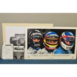 AN ALAN STAMMERS PRINT AND A RENAULT POSTER, the subject of the Stammers print is Jenson Button at