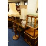 A REPRODUCTION CHERRYWOOD TWO DOOR CABINET, together with a G Plan teak glass topped coffee table,