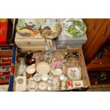A BOX AND LOOSE CERAMIC ITEMS ETC, to include perfume atomisers, miniature perfume bottles, Jenny
