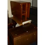 AN OAK BLANKET CHEST, together with a modern kitchen table and a drop leaf table (3)