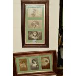 TWO FRAMED AND DOUBLE SIDED GLAZED POST CARDS, pictures showing letters from the sender to the