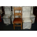 A SET OF SIX LIGHT OAK DINING CHAIRS with brown leather seats (all brand new and in original