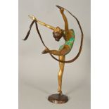 A MODERN BRONZED FIGURE depicting a rhythmic gymnast with ribbon, wearing green leotard, height