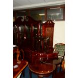 A REPRODUCTION MAHOGANY ITALIAN STYLE SIDEBOARD, together with two half moon tables, nest of three