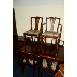 A MODERN MAHOGANY DINING SUITE, comprising of a drop leaf table, six chairs and a sideboard (8)