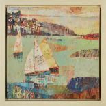 SALLY ANNE FITTER (BRITISH CONTEMPORARY) 'HAPPY DAYS SAILING', sailing boats off the coast, signed
