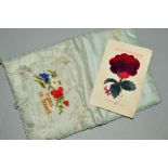 A WWI PERIOD FRENCH MADE FOLD OVER NEEDLE/PIN CUSHION/CASE, with hand stitched design 'Fleur De