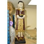 A MODERN HARDWOOD CARVED AND PAINTED DEITY, approximate height 69cm, including black painted plinth,