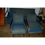 A ILLUM WIKKELSO FOR WESTNOFA STYLE 1960'S THREE PIECE LOUNGE SUITE, swept teak armrests on