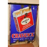 AN ENAMEL ADVERTISING SIGN 'CRAVEN 'A' CIGARETTES' on blue background, size 91.5cm x 61cm, rusting