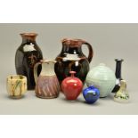 A COLLECTION OF STUDIO POTTERY, comprising two pieces of Winchcombe Pottery, a stoneware flagon,