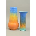 RUSKIN POTTERY, comprising an onion shaped vase in blue and orange glaze, incised William Howson