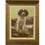 JOHN TRICKETT (BRITISH CONTEMPORARY), a portrait study of a Springer Spaniel puppy, signed lower