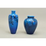 TWO PILKINGTON'S ROYAL LANCASTRIAN VASES, comprising a lobed baluster vase, having a blue mottled
