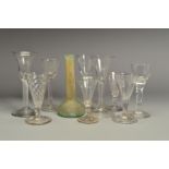 A COLLECTION OF NINE 18TH AND 19TH CENTURY DRINKING GLASSES, including a cordial glass with ogee