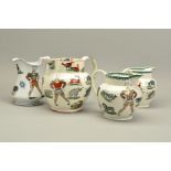 FOUR VICTORIAN ELSMORE & FORSTER IRONSTONE CHINA JUGS, comprising a puzzle jug, height 21.5cm, a