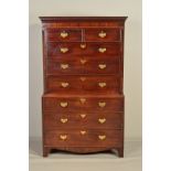 A 19TH CENTURY MAHOGANY CHEST ON CHEST, moulded pediment above two short and six long drawers,