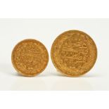 A PAIR OF TURKEY (OTTOMAN) GOLD 100 AND 50 KURUS COINS, 1876, .917, fine (2)