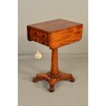 AN EARLY VICTORIAN WALNUT WORK TABLE, of rectangular form, with drop leaves to sides, with two