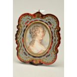 LATE 19TH / EARLY 20TH CENTURY SCHOOL, PORTRAIT MINIATURE OF A LATE 17TH CENTURY STYLE LADY, oval,