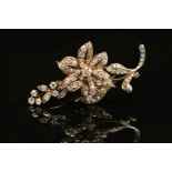 A VICTORIAN GOLD, DIAMOND FLORAL AND FOLIATE BROOCH, mounted en tremblant, the centre flower mounted