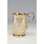 A VICTORIAN SILVER MUG, of cylindrical form with flared rim, cast 'S' scroll handle, the mug