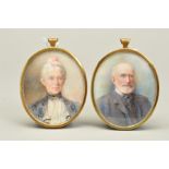 LATE 19TH / EARLY 20TH CENTURY ENGLISH SCHOOL, A PAIR OF PORTRAIT MINIATURES OF A LADY AND